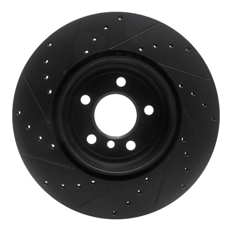 BMW 535I GT xDrive Brake Rotor (1) - Rear Right - R1 Concepts - Drilled & Slotted - Black - `10-`19